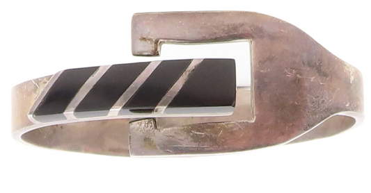 MEXICO 925 Silver  Vintage Inlaid Black Onyx Buckle Bangle Bracelet  BT2022