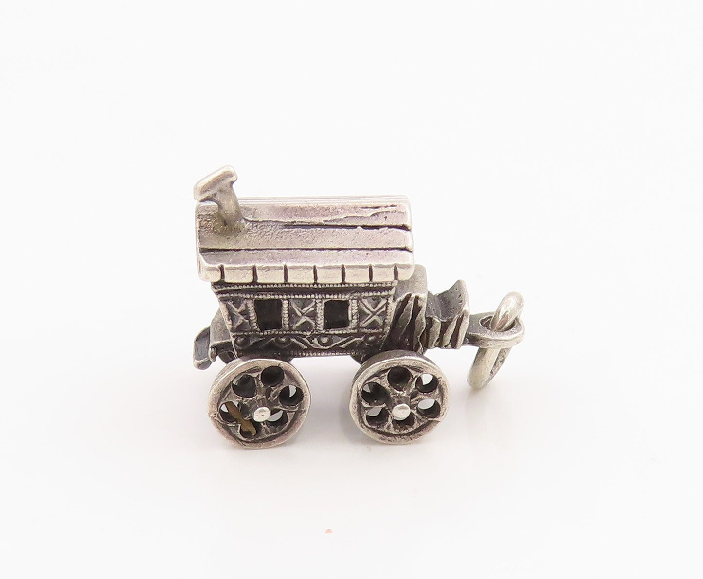 925 Sterling Silver Vintage Pendant Miniature Gypsy Caravan Charm Moves  PT26155