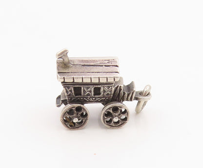 925 Sterling Silver Vintage Pendant Miniature Gypsy Caravan Charm Moves  PT26155