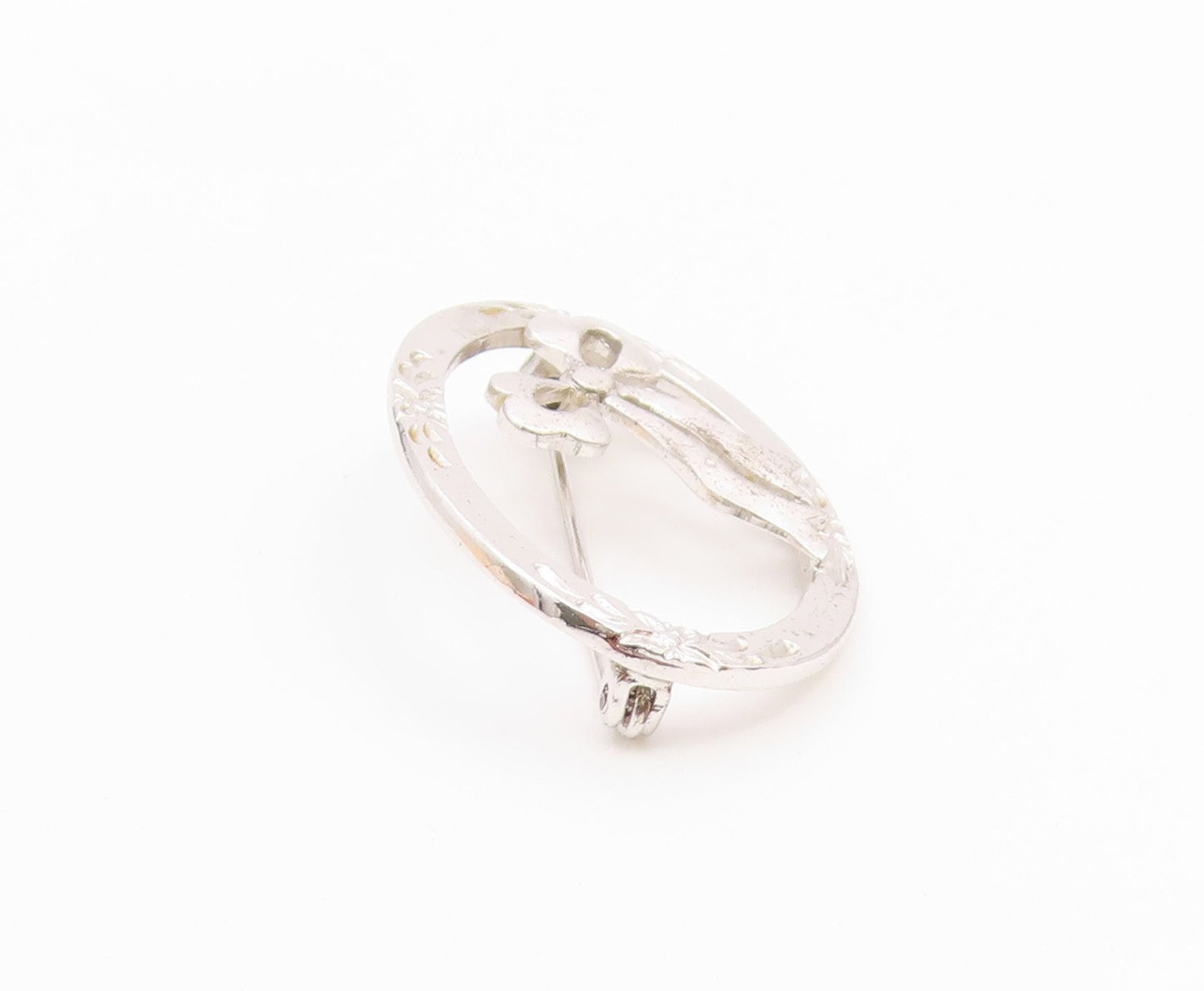 925 Silver  Vintage Dainty Engraved Flowers & Bow Tie Brooch Pin  BP9755