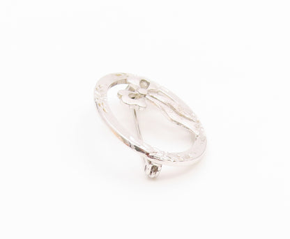 925 Silver  Vintage Dainty Engraved Flowers & Bow Tie Brooch Pin  BP9755