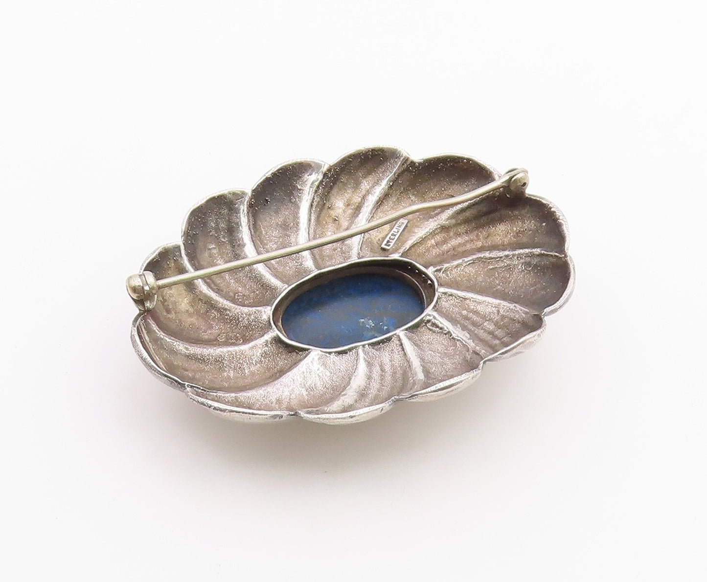925 Sterling Silver  Vintage Cabochon Sodalite Floral Motif Brooch Pin  BP7174