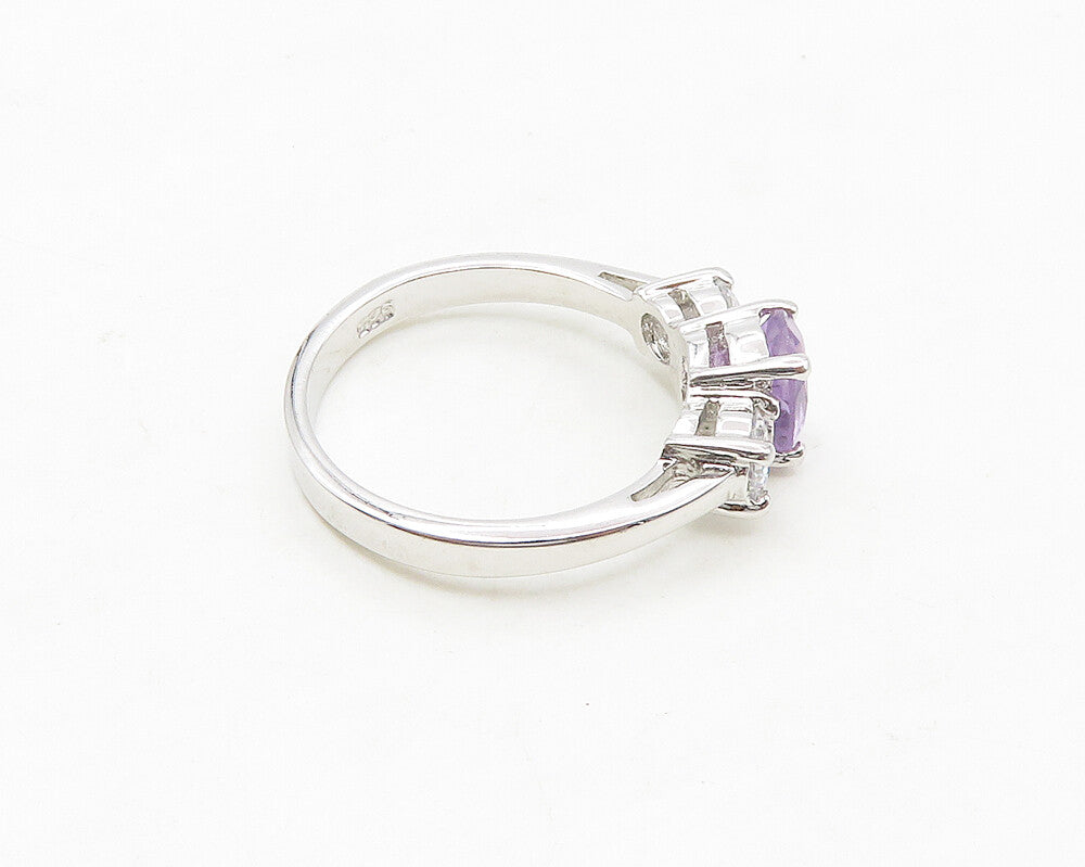 925 Sterling Silver  Shiny Amethyst & Cubic Zirconia Band Ring Sz 6  RG17361