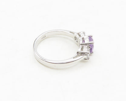 925 Sterling Silver  Shiny Amethyst & Cubic Zirconia Band Ring Sz 6  RG17361