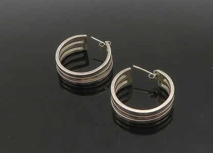 MEXICO 925 Sterling Silver  Vintage Shiny Split Shank Hoop Earrings  EG11419