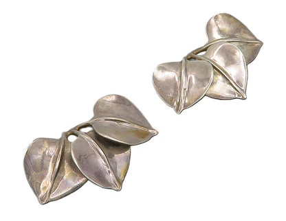 DESIGNER 925 Sterling Silver  Vintage Floral Leaf Non Pierce Earrings  EG9872
