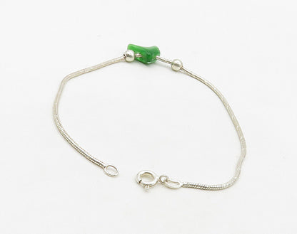 925 Sterling Silver  Green Stone Dolphin Charmed Snake Chain Bracelet  BT6363