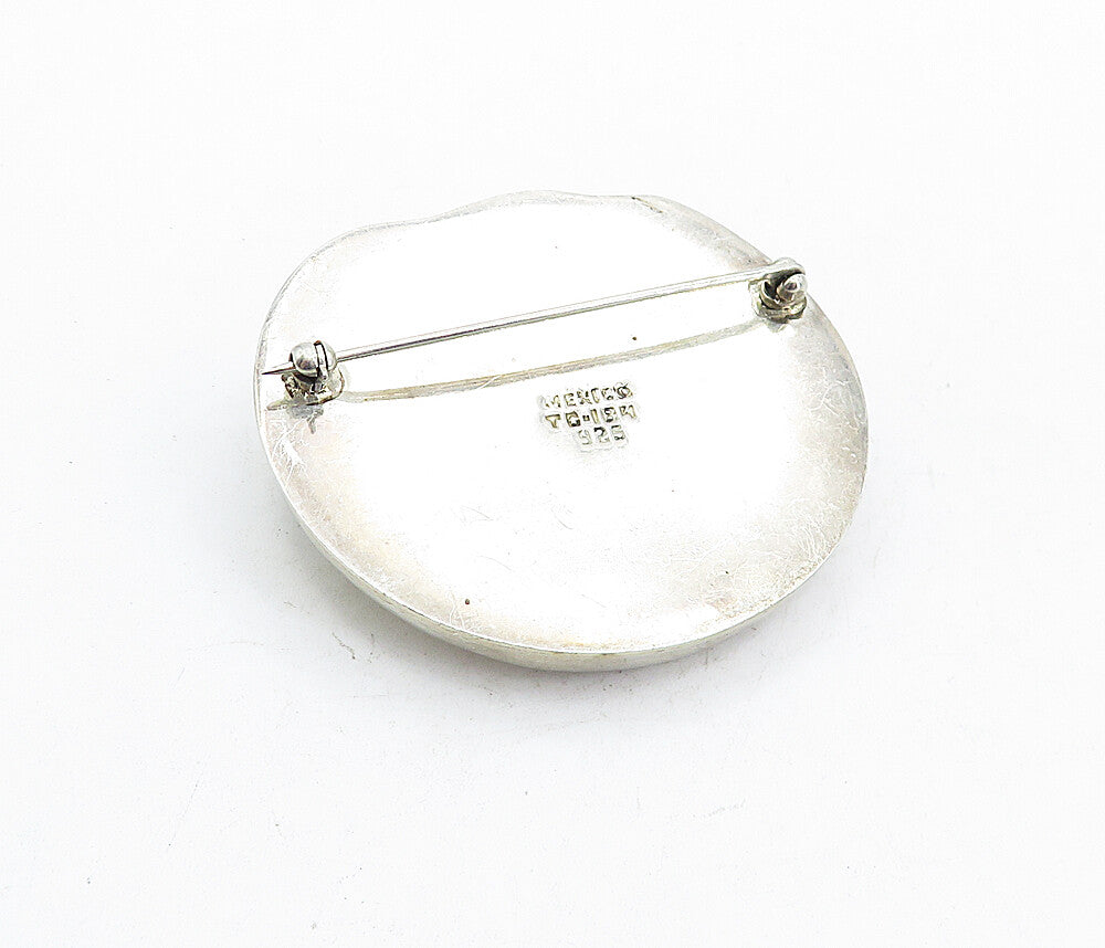 MEXICO 925 Sterling Silver  Vintage Shiny Hollow Swirl Round Brooch Pin BP1894