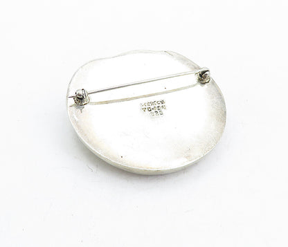 MEXICO 925 Sterling Silver  Vintage Shiny Hollow Swirl Round Brooch Pin BP1894