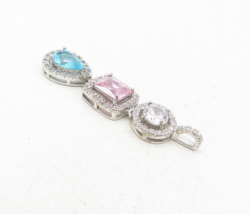 925 Sterling Silver  Cubic Zirconia & Topaz Vertical Linked Pendant  PT6641