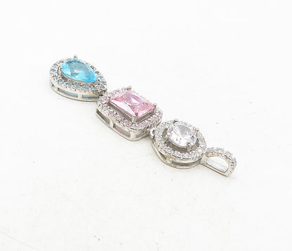 925 Sterling Silver  Cubic Zirconia & Topaz Vertical Linked Pendant  PT6641