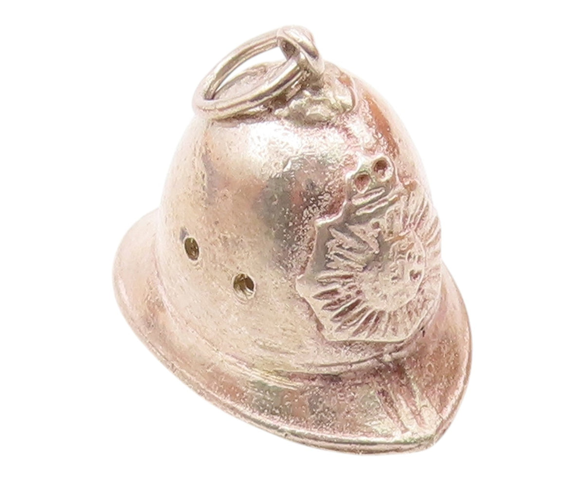 925 Sterling Silver  Vintage Firefighter's Helmet Hat Drop Pendant  PT16395