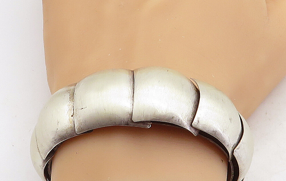 925 Sterling Silver  Vintage Matte Segmented Design Cuff Bracelet  BT1860
