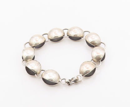 925 Sterling Silver Vintage Bracelet Chunky Puffy Sculptural Bead Link  BT12141