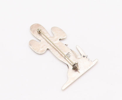 925 Sterling Silver Vintage Brooch Pin Southwestern Wolf & Cactus BP10945