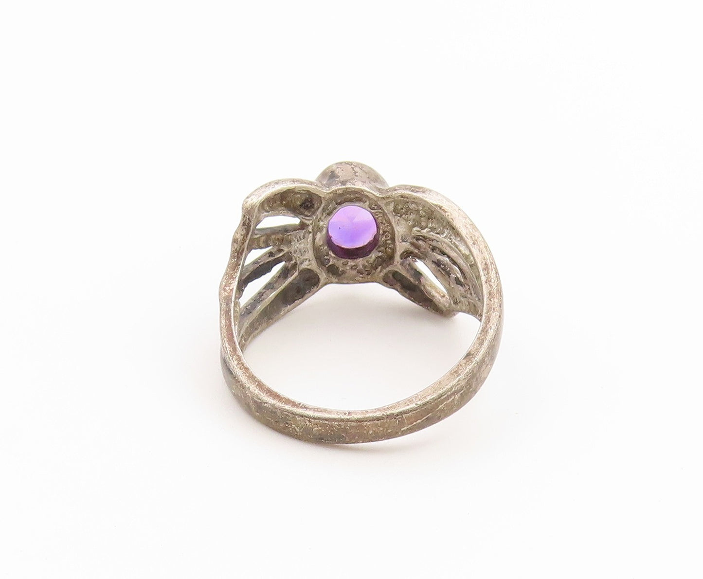925 Sterling Silver Vintage Ring Oval Cut Amethyst Openwork Band  Sz 7  RG36880