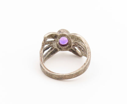 925 Sterling Silver Vintage Ring Oval Cut Amethyst Openwork Band  Sz 7  RG36880