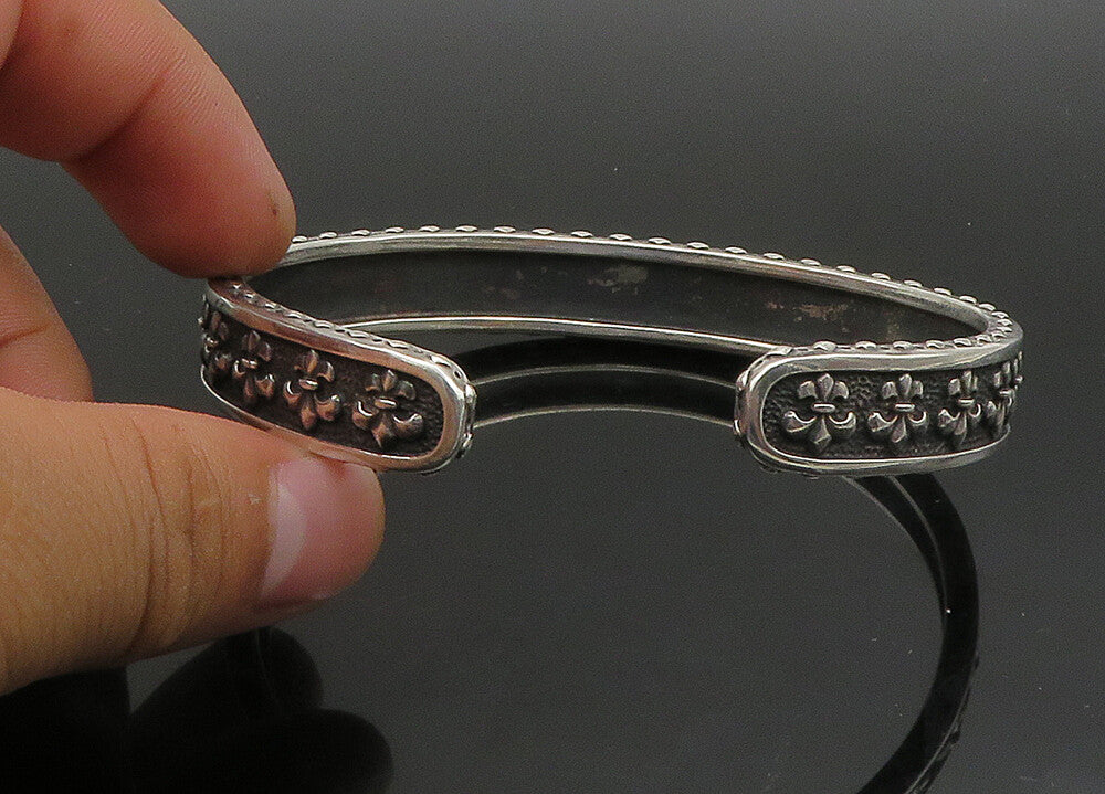 PHILIP GAVRIEL 925 Silver  Vintage Oxidized Fleur De Lis Cuff Bracelet  BT9160