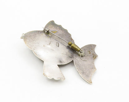 MEXICO 925 Sterling Silver  Vintage Antique Jasper Fish Brooch Pin  BP5217