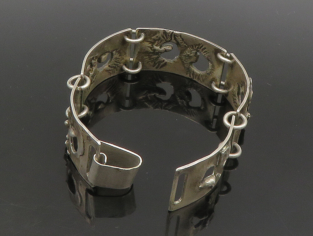 POLAND 925 Sterling Silver  Vintage Sculpted Link Chain Bracelet  BT9253