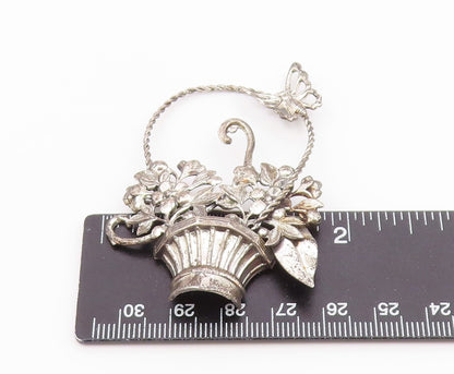 925 Sterling Silver  Vintage Flower Basket Twist Handle Brooch Pin  BP8291