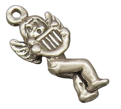 DISNEY 925 Silver  Vintage Baby Angel Playing Harp Charm Pendant  PT21519
