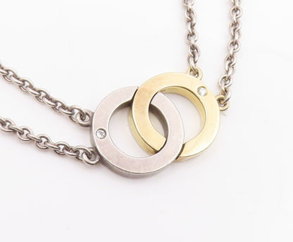 18k Gold & 925 Sterling Silver Vintage Necklace Real Diamonds Circle  NE4834