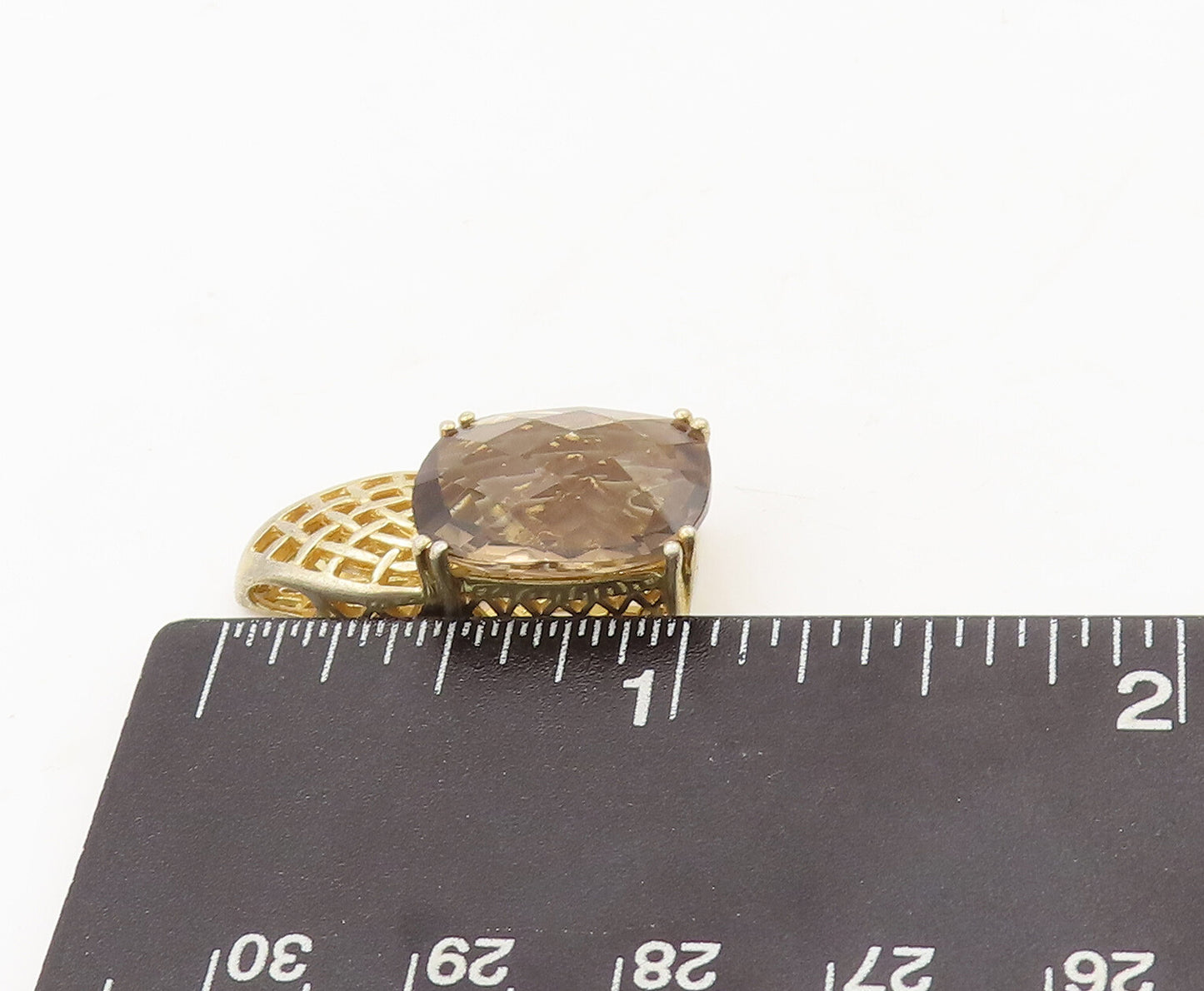 925 Sterling Silver Vintage Pendant Gold Plated Rectangle Cut Citrine  PT23137