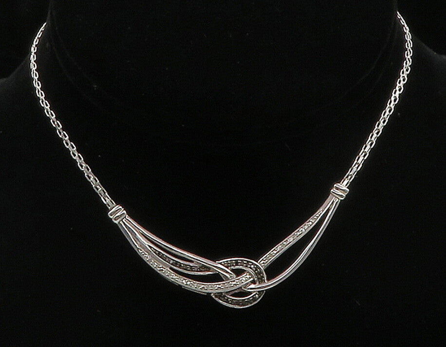 925 Sterling Silver  Genuine Black & White Diamonds Chain Necklace  NE2524