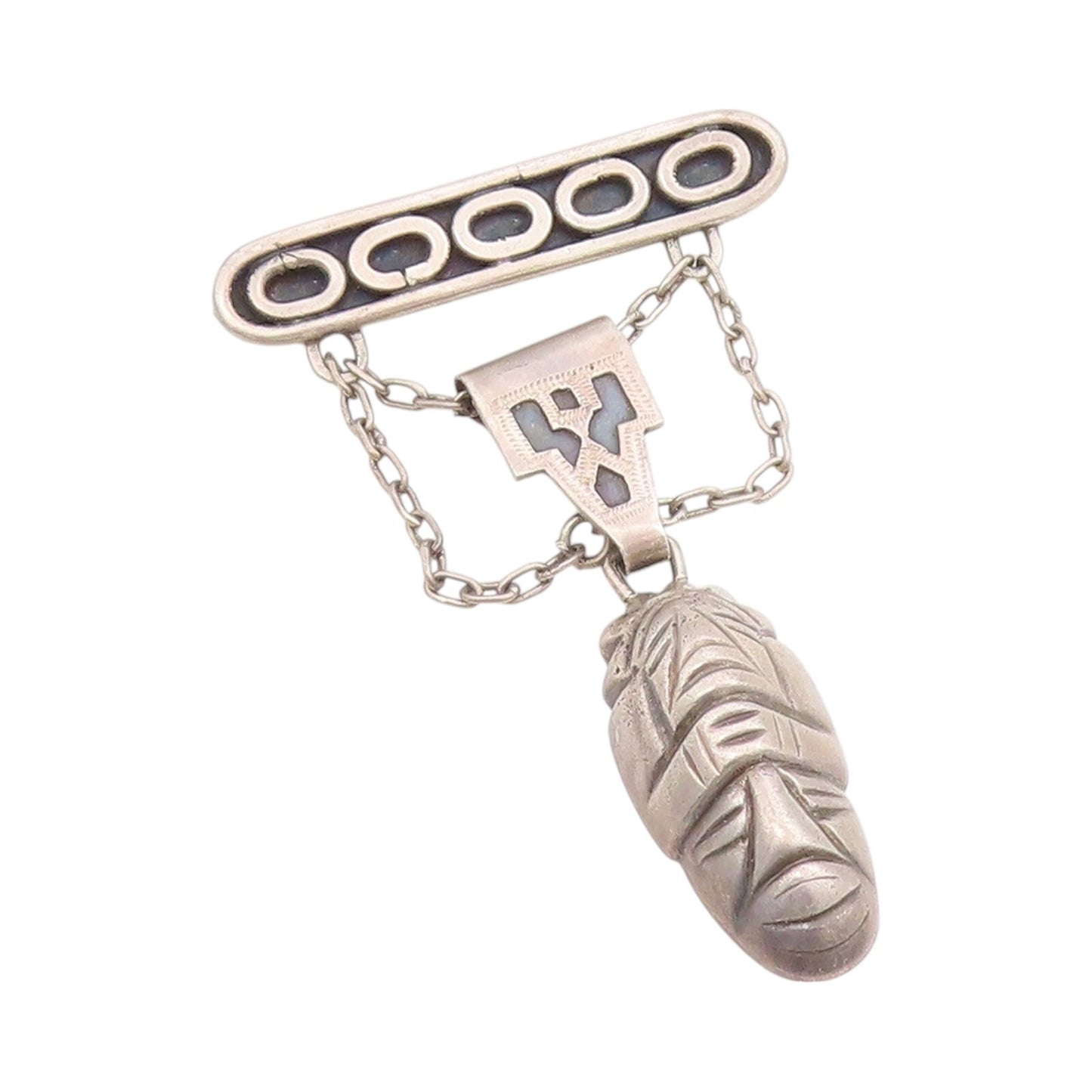 925 Sterling Silver Vintage Brooch Dark Tone Dangling Designer Etched  BP11500