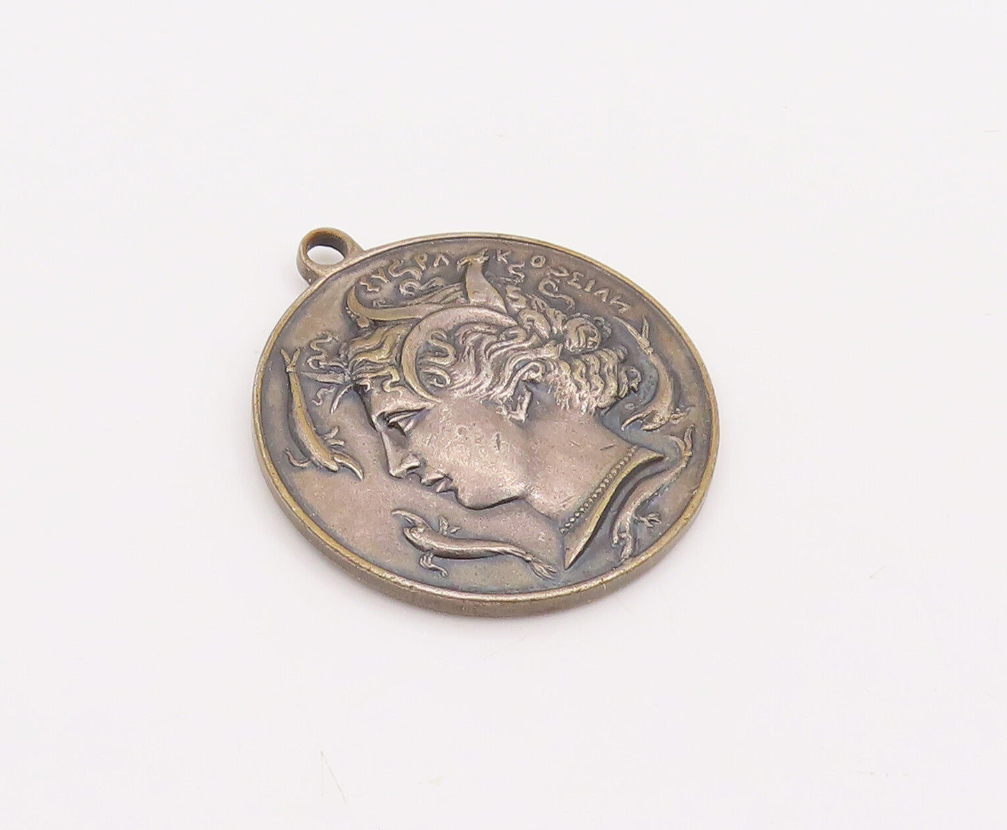 925 Sterling Silver Vintage Pendant Ancient Greek Carved Roman Man Coin  PT23129