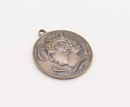 925 Sterling Silver Vintage Pendant Ancient Greek Carved Roman Man Coin  PT23129