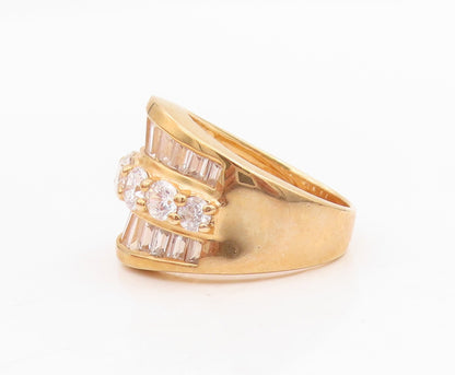 925 Sterling Silver Vintage Ring Gold Plated Rectangle & Round CZ  Sz 7  RG31714