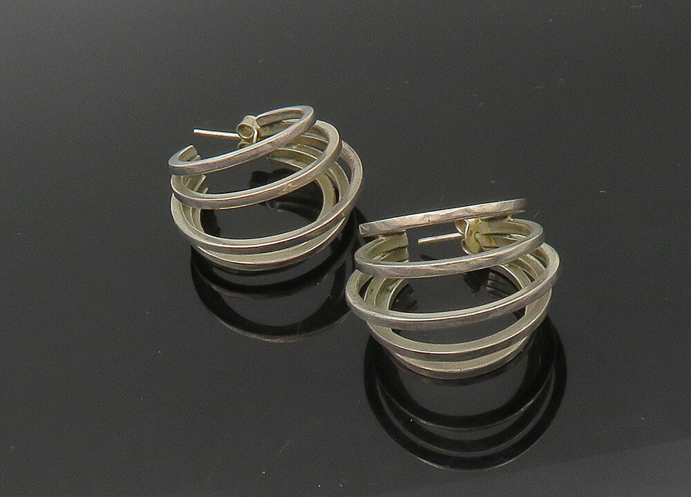 925 Sterling Silver  Vintage Shiny Graduated Split Hoop Earrings  EG11117
