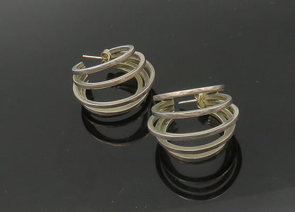 925 Sterling Silver  Vintage Shiny Graduated Split Hoop Earrings  EG11117