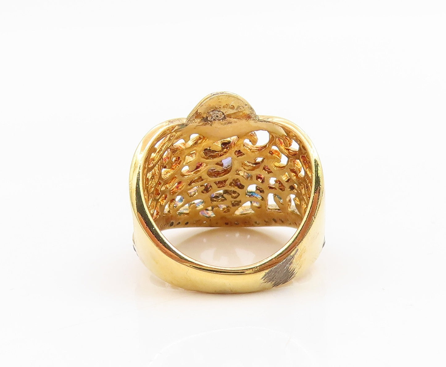 925 Sterling Silver Vintage Ring Gold Plated Real Topaz Openwork Sz 6.5 RG34967