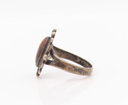 925 Sterling Silver Vintage Ring POST BELL Antique Carved Gemstone  Sz 7 RG33068