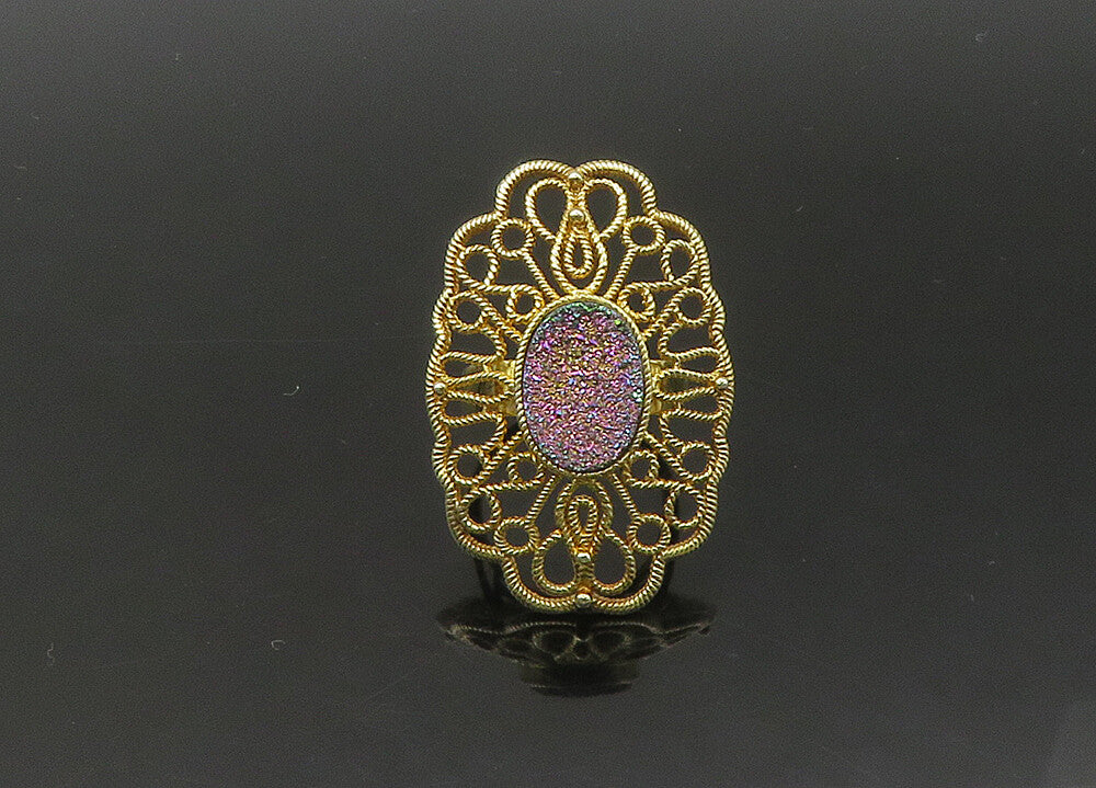 925 Sterling Silver  Vintage Druzy Stone Floral Cocktail Ring Sz 6.5  RG22080