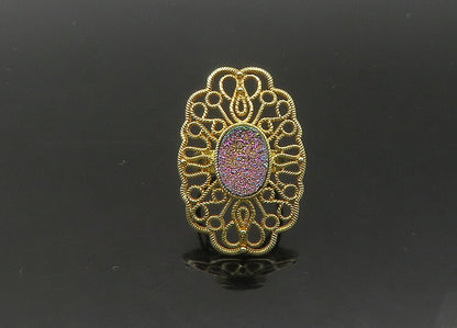 925 Sterling Silver  Vintage Druzy Stone Floral Cocktail Ring Sz 6.5  RG22080