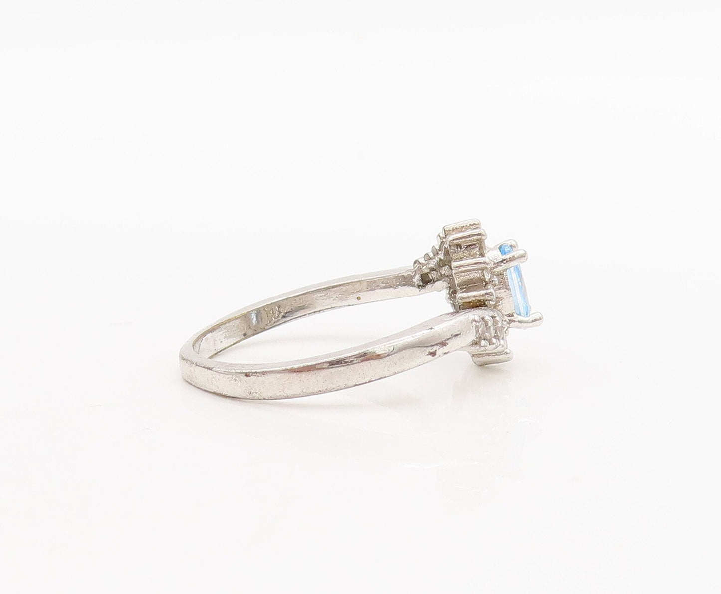 925 Sterling Silver Vintage Ring Designer Oval Blue & White CZ  Sz 7  RG28965
