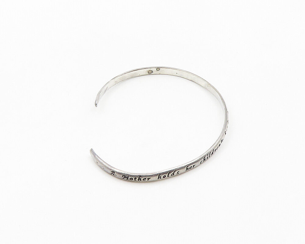 925 Sterling Silver  Vintage Shiny Mother's Love Quote Cuff Bracelet  BT7877