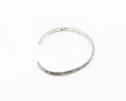 925 Sterling Silver  Vintage Shiny Mother's Love Quote Cuff Bracelet  BT7877