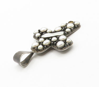 DTR JAY KING 925 Silver  Vintage Shiny Pearls Religious Cross Pendant  PT12590