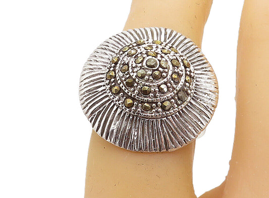 925 Sterling Silver  Vintage Marcasite Dome Shiny Cocktail Ring Sz 5.5  RG7863