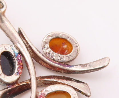 925 Sterling Silver  Vintage Cabochon Cut Amber 3 Stone Pendant  PT15701