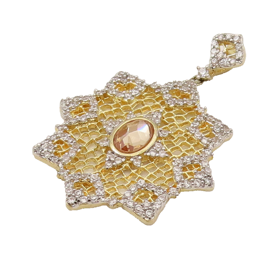 925 Silver  Vintage Two Tone Sparkly Topaz Openwork Star Pendant  PT21958