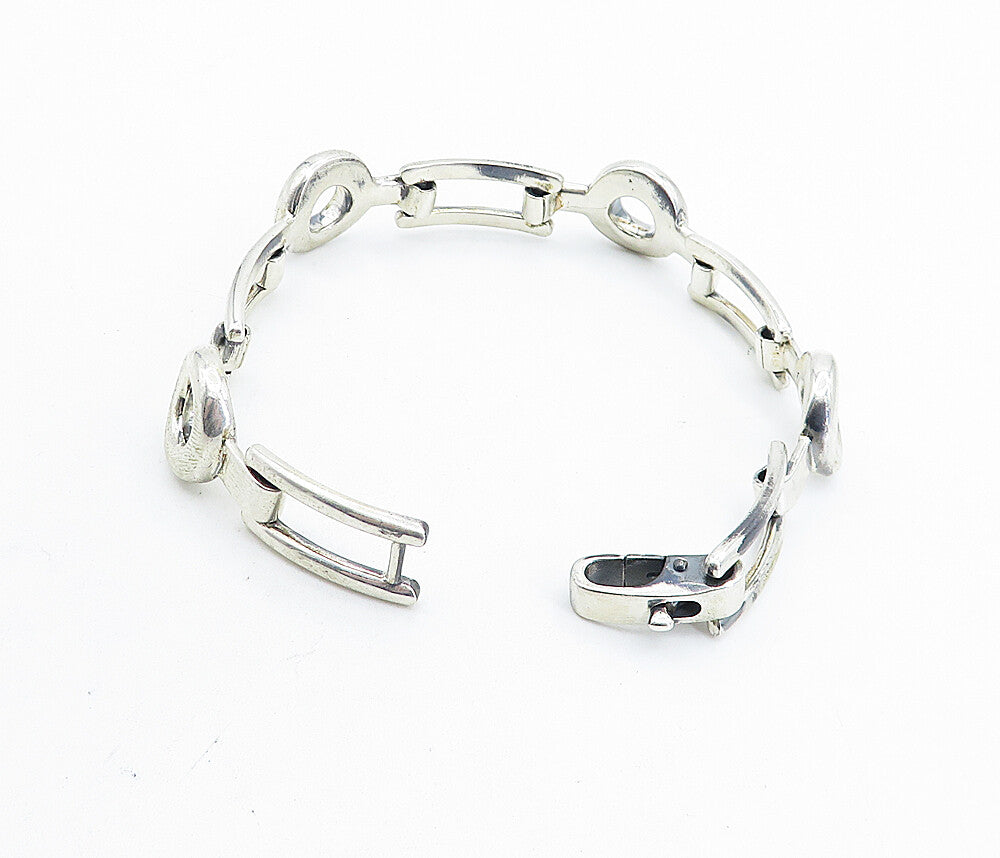 925 Sterling Silver  Vintage Circle Bar Hinge Link Chain Bracelet  BT3202