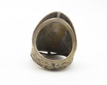 925 Sterling Silver  Vintage Dark Tone Hammered Tapered Band Ring Sz 7 RG11864