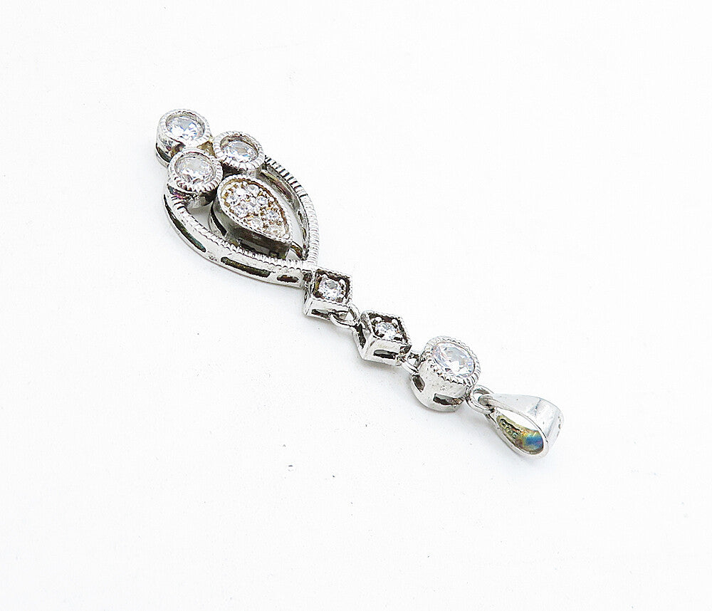 925 Sterling Silver  Vintage Cubic Zirconia Dangling Tear Drop Pendant  PT3436