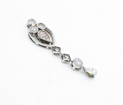 925 Sterling Silver  Vintage Cubic Zirconia Dangling Tear Drop Pendant  PT3436